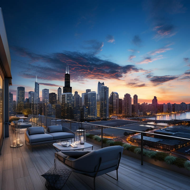 stunning view from a luxury chicago condo at sunrise